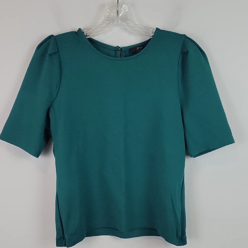 J. Crew Green Puff Sleeve Ponte Blouse Size small AE781